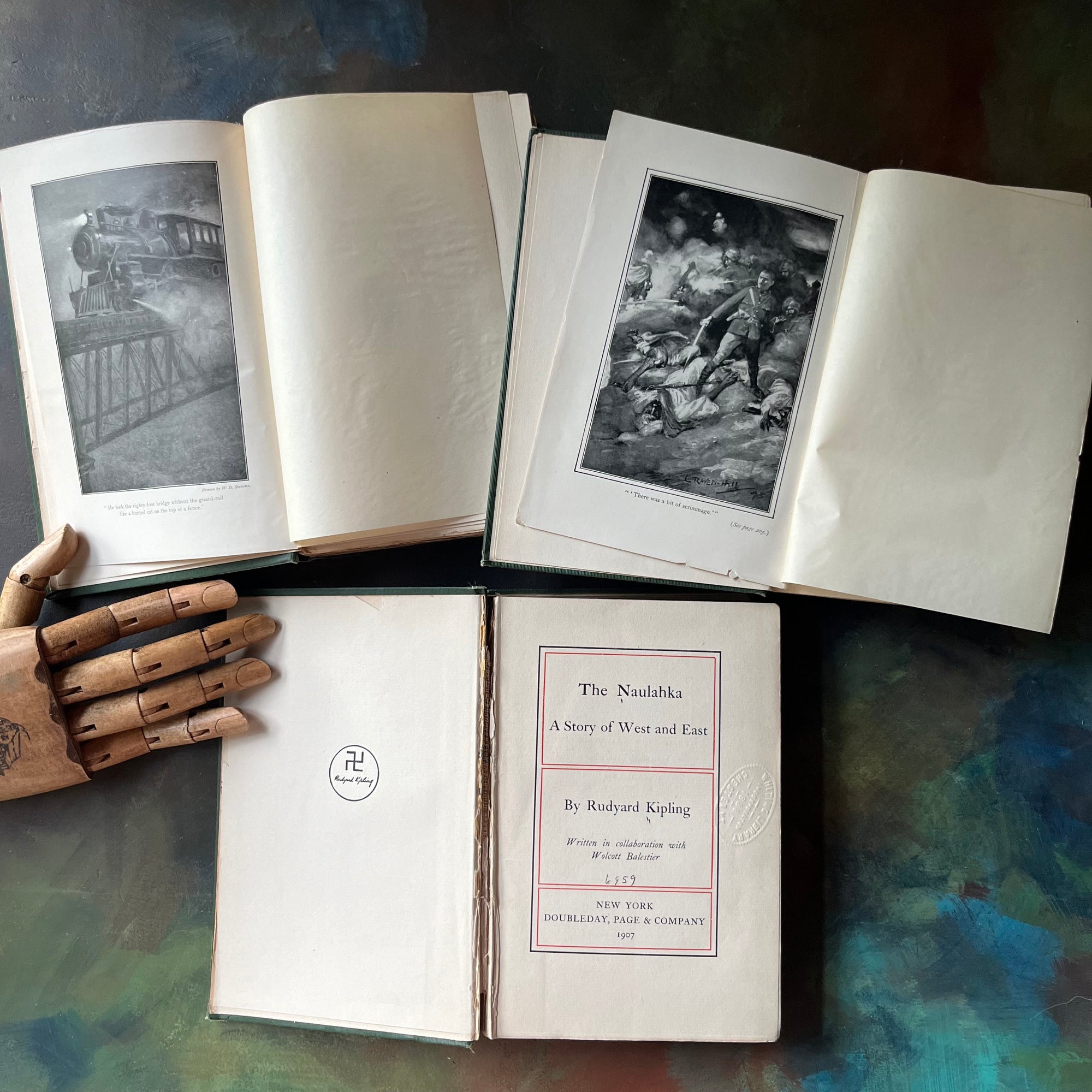 Set of Three Rudyard Kipling Novels-The Day's Work-Stalky & Co.-The Naulahka-vintage fiction-view of the frontispieces