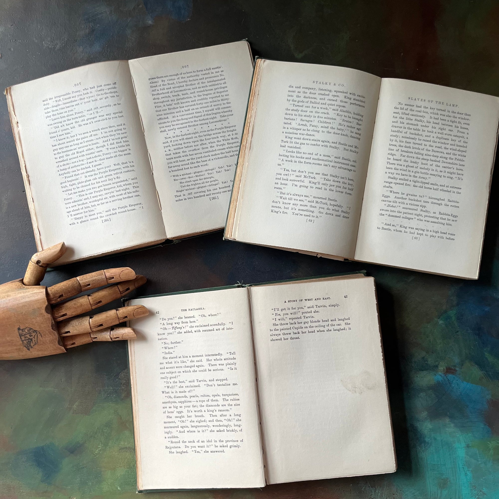 Set of Three Rudyard Kipling Novels-The Day's Work-Stalky & Co.-The Naulahka-vintage fiction-view of the inside content in each book
