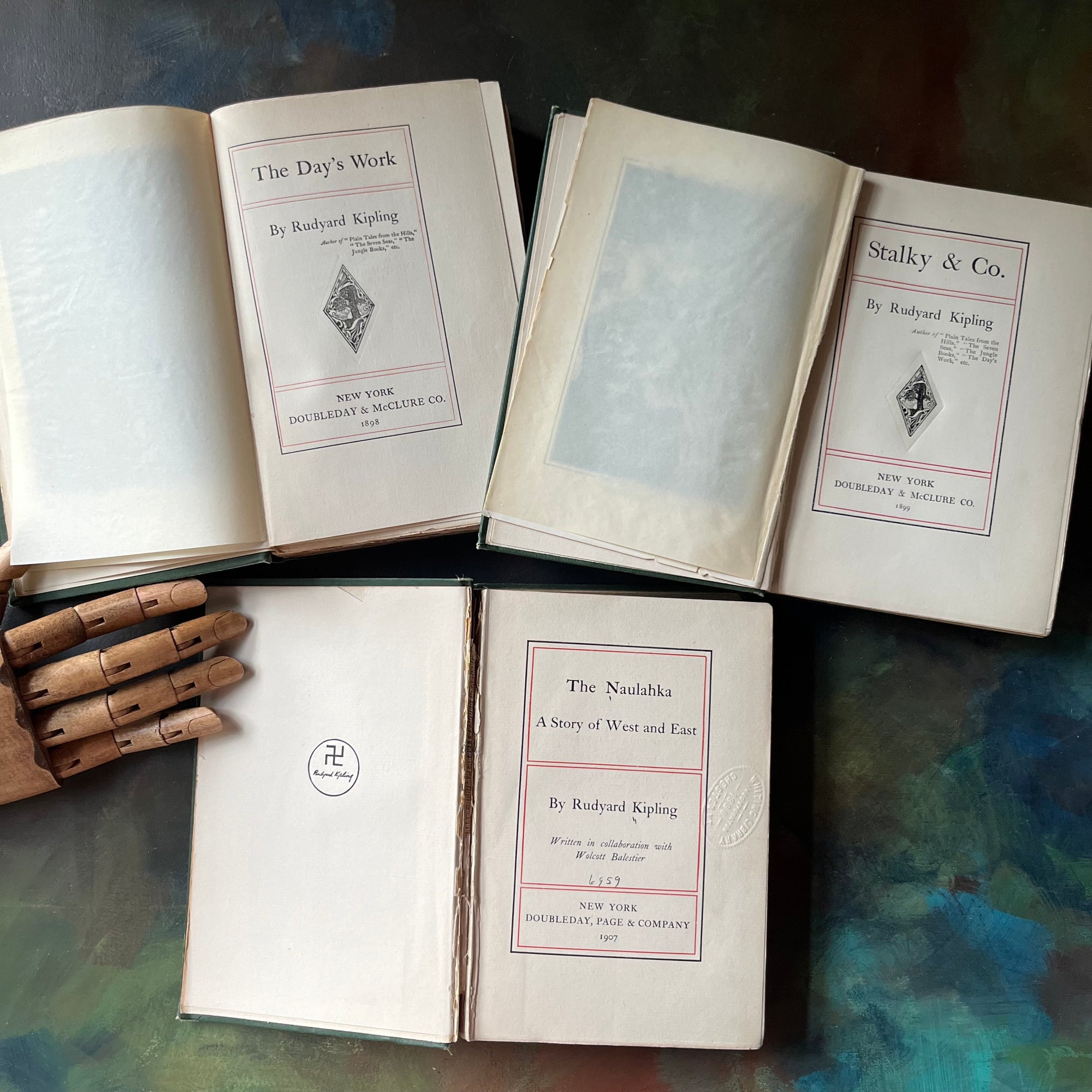 Set of Three Rudyard Kipling Novels-The Day's Work-Stalky & Co.-The Naulahka-vintage fiction-view of the title pages