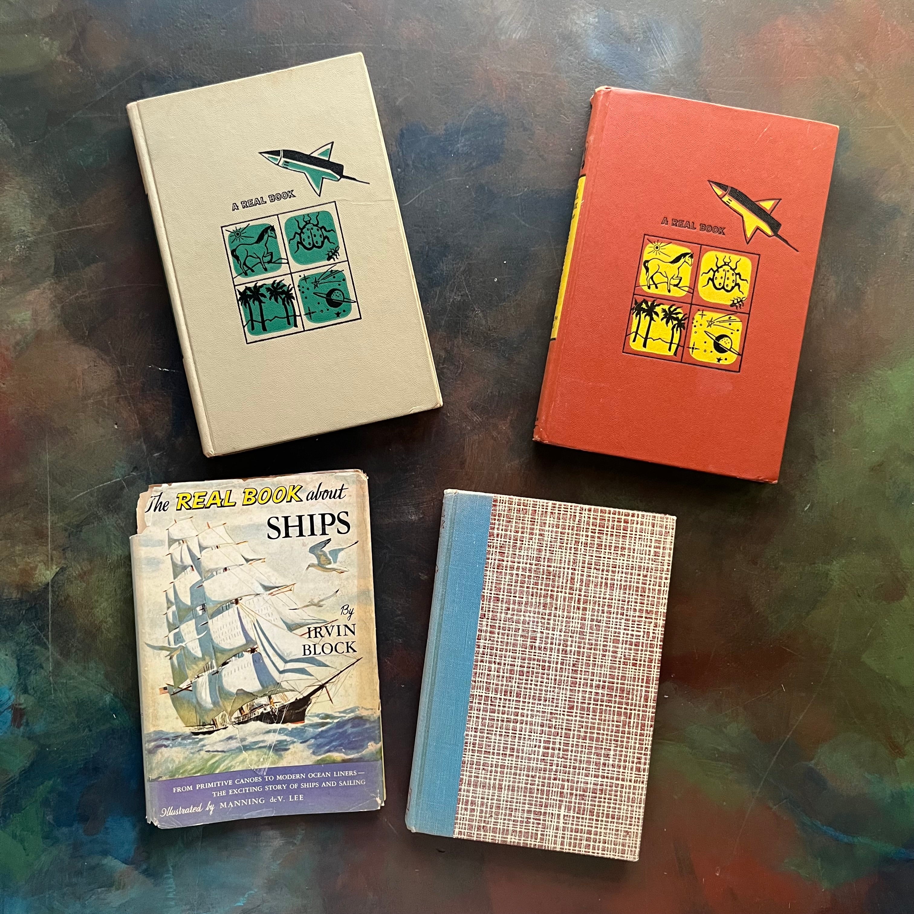 Set of Three The Real Book About Books-Ships-The Wild West-Great American Journeys-living history books for kids-vintage children's books-view of the front covers