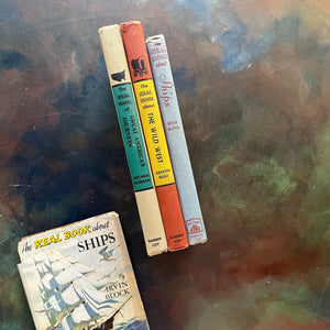 Set of Three The Real Book About Books-Ships-The Wild West-Great American Journeys-living history books for kids-vintage children's books-view of the spines