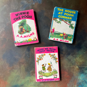 Set of Three Vintage Children's Books Written by A. A. Milne-Winnie The Pooh-The House at Pooh Corner-When We Were Very Young-view of the dust jacket's front covers