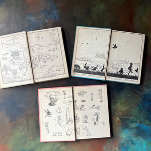 Set of Three Vintage Children's Books Written by A. A. Milne-Winnie The Pooh-The House at Pooh Corner-When We Were Very Young-view of the inside covers with black & white illustrations