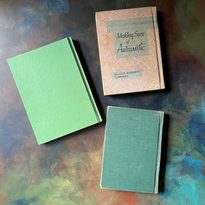 Set of Three Vintage School Mathematics Arithmetic Books-Growth in Arithmetic-Making Sure of Arithmetic-Mathematics in Action-view of the back covers