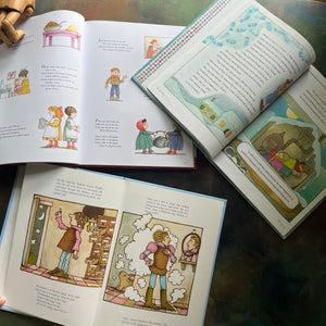 Set of Picture Books written and illustrated by Tomie DePaola -Front Porch Tales & North Country Whoppers-Big Anthony and the Magic Ring-Mother Goose-classic children's stories-view of the illustrations
