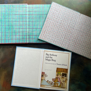 Set of Picture Books written and illustrated by Tomie DePaola -Front Porch Tales & North Country Whoppers-Big Anthony and the Magic Ring-Mother Goose-classic children's stories-view of the inside covers
