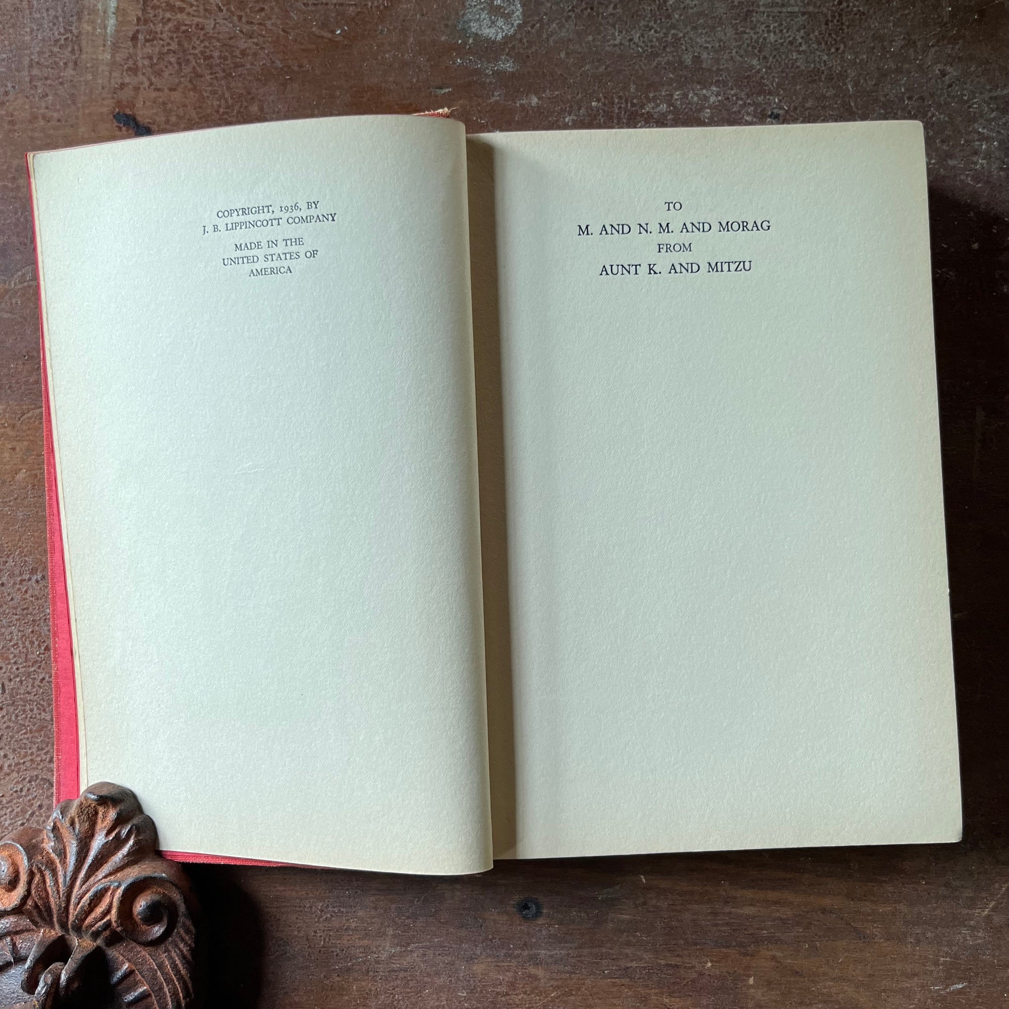 vintage children's chapter book, vintage books about dogs, dog story - Small Written by Kathleen Conyngham Greene with illustrations by EC. B. Falls 1936 Edition - view of the copyright & Dedication pages