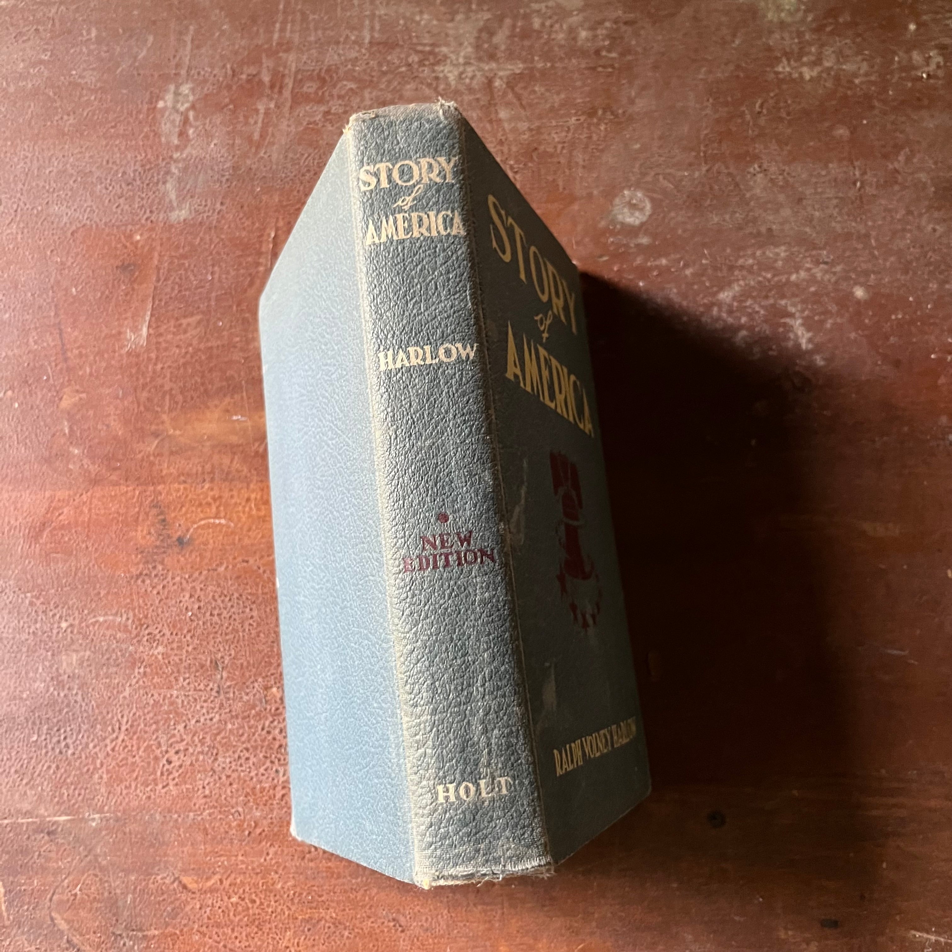 vintage children's history book, history textbook, American History, vintage school book - Story of America written by Ralph Volney Harlow & published in 1949 - view of the spine
