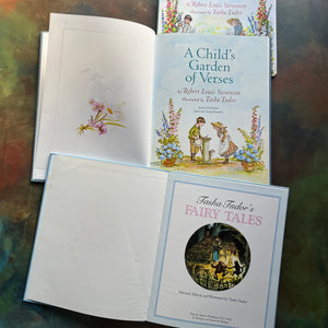 Tasha Tudor's Fairy Tales and A Child's Garden of Verses-Robert Louis Stevenson-Tasha Tudor Illustrations-classic children's literature-vintage children's books-view of the title pages