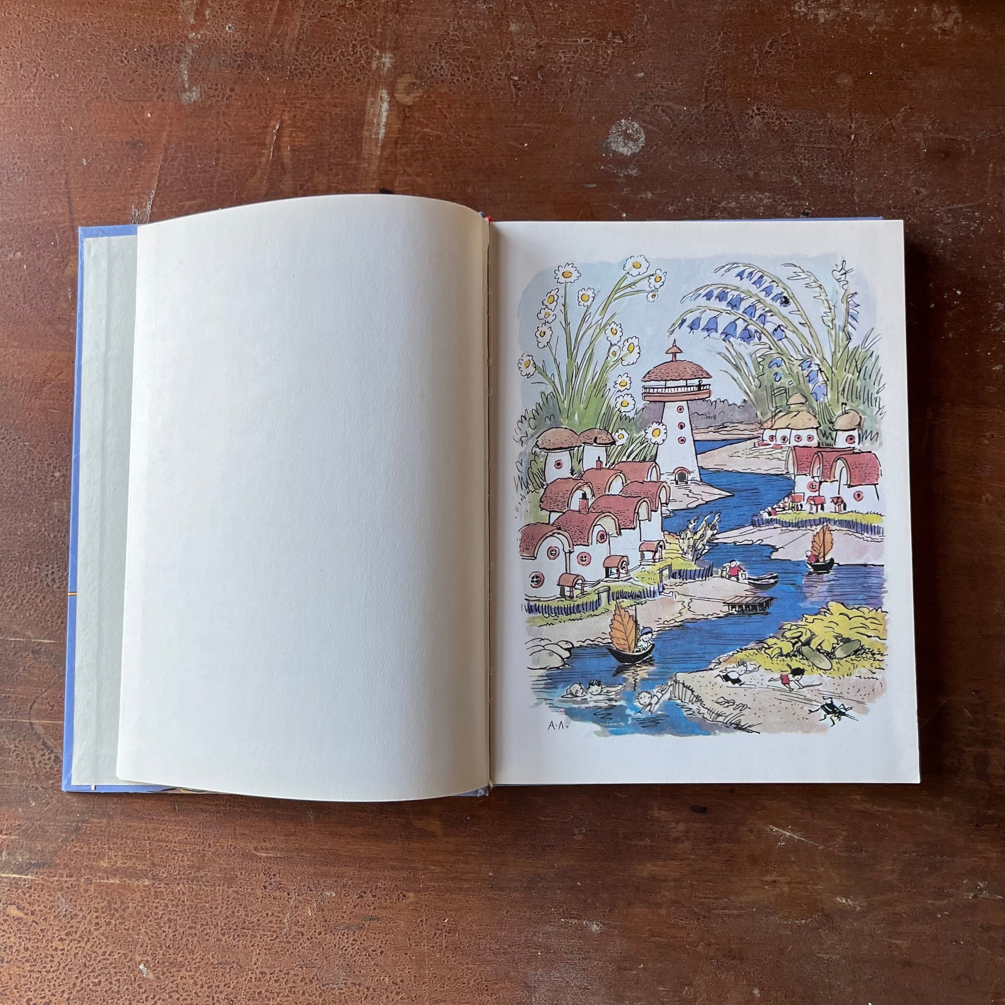 The Adventures of Dunno and His Friends written by Nikolai Nosov-vintage Russian children's book-view of the full-page, full-color illustration