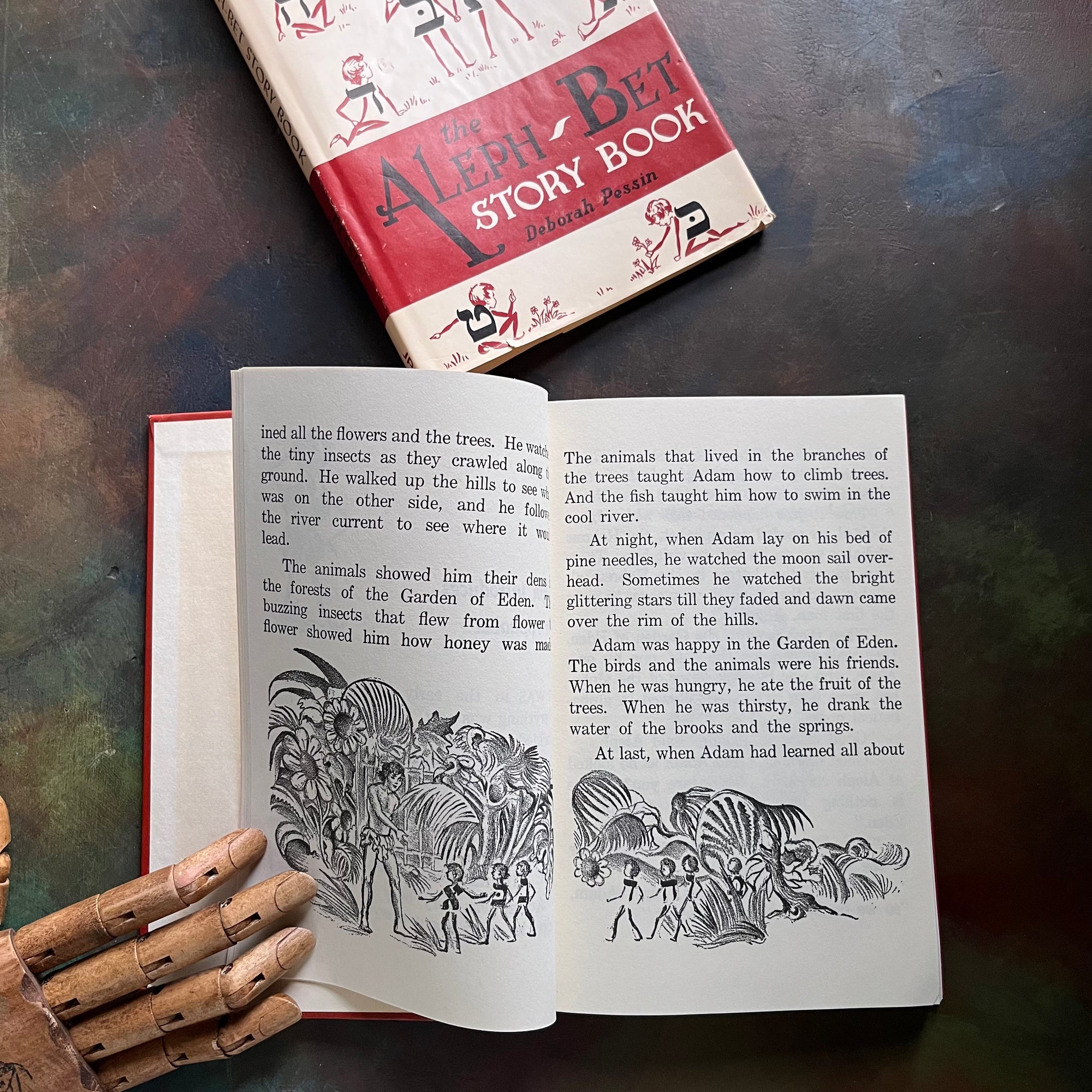 The Aleph-Bet Story Book written by Deborah Pessin-Illustrated by Howard Simon-a Hebrew Alphabet Story Book for Children - vintage children's living book-children's Jewish Book-short stories-view of the illustrations in black & white