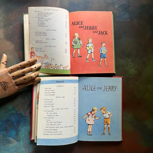 The Alice and Jerry Basic Reading Foundation Series Books-Day in and Day Out and Round About-vintage schoolbooks-learning to read-view of the illustrations