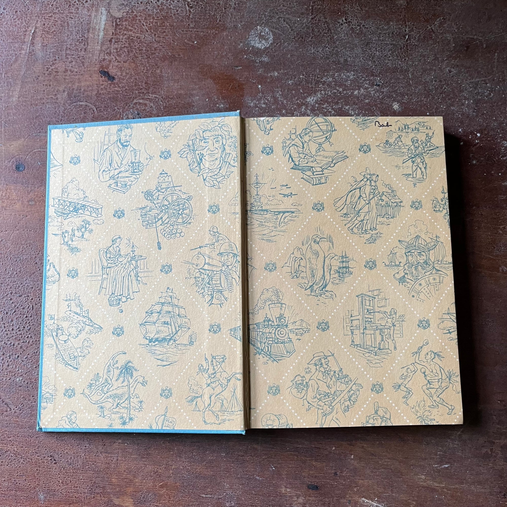 vintage children's history book, vintage chapter book, living history book, Landmark Series Book - Landmark Series:  The American Revolution written by Bruce Bliven, Jr. with illustrations by Albert Orbaan - view of the inside cover
