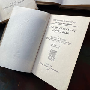 The Bedtime Story-Books written by Thornton Burgess with illustrations by Harrison Cady-The Adventures of Bob White-The Adventures of Bobby Coon, and The Adventures of Buster Bear-vintage children's stories-view of the title page