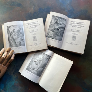 The Bedtime Story-Books written by Thornton Burgess with illustrations by Harrison Cady-The Adventures of Bob White-The Adventures of Bobby Coon, and The Adventures of Buster Bear-vintage children's stories-view of the title pages