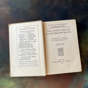 The Bedtime Story-Books written by Thornton W. Burgess-The Adventures of Danny Meadow Mouse with illustrations by Harrison Cady-1925 Edition-vintage children's storybook-view of the title page with a missing frontispiece