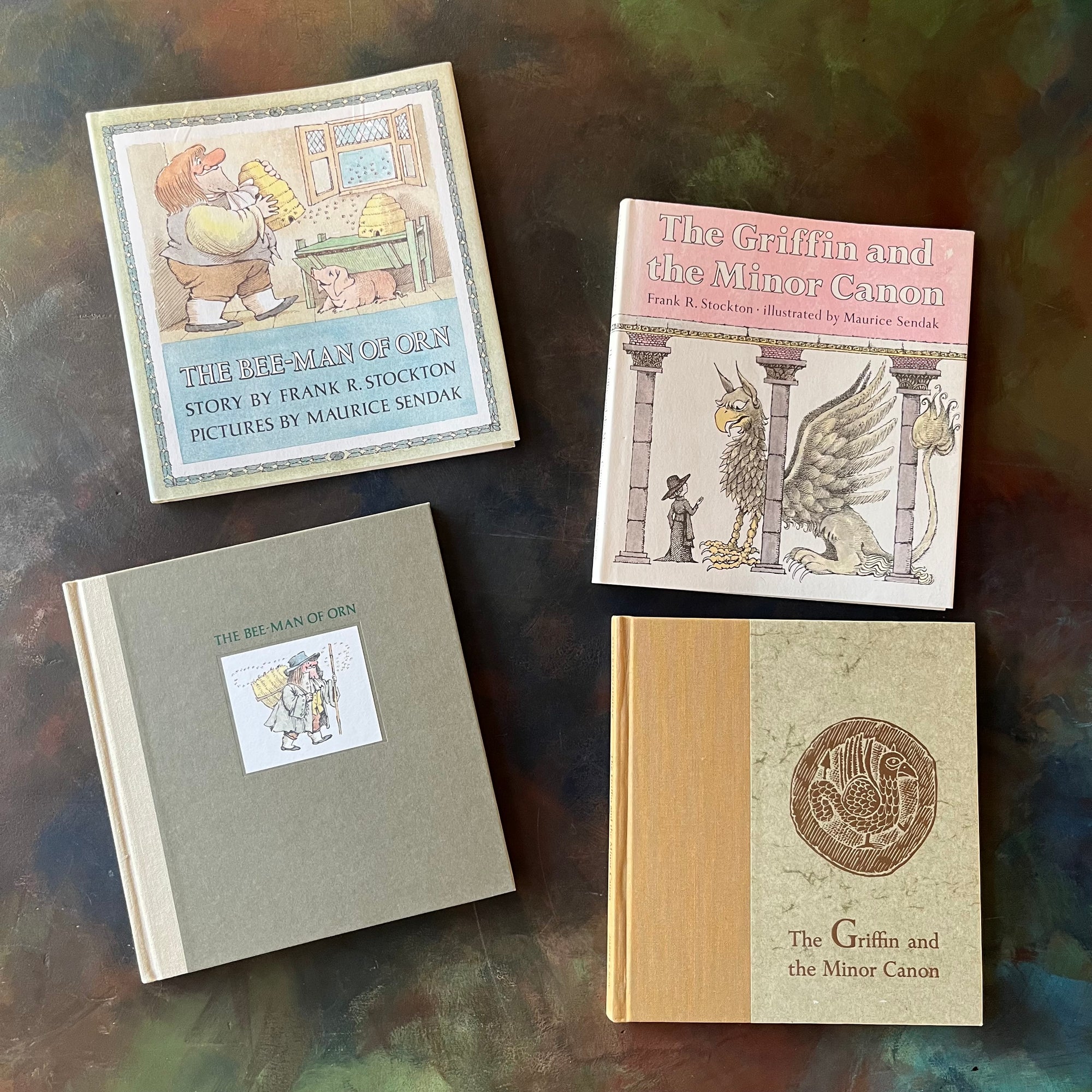 The Bee-Man of Orn & The Griffin and The Minor Canon written by Frank R. Stockton with illustrations by Maurice Sendak-vintage children's fairy tales-vintage picture books-living books-view of the front covers