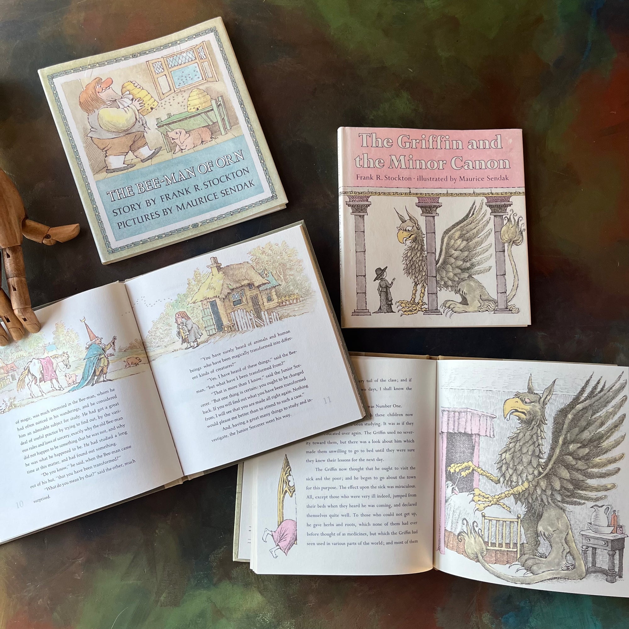 The Bee-Man of Orn & The Griffin and The Minor Canon written by Frank R. Stockton with illustrations by Maurice Sendak-vintage children's fairy tales-vintage picture books-living books-view of the illustrations by Maurice Sendak