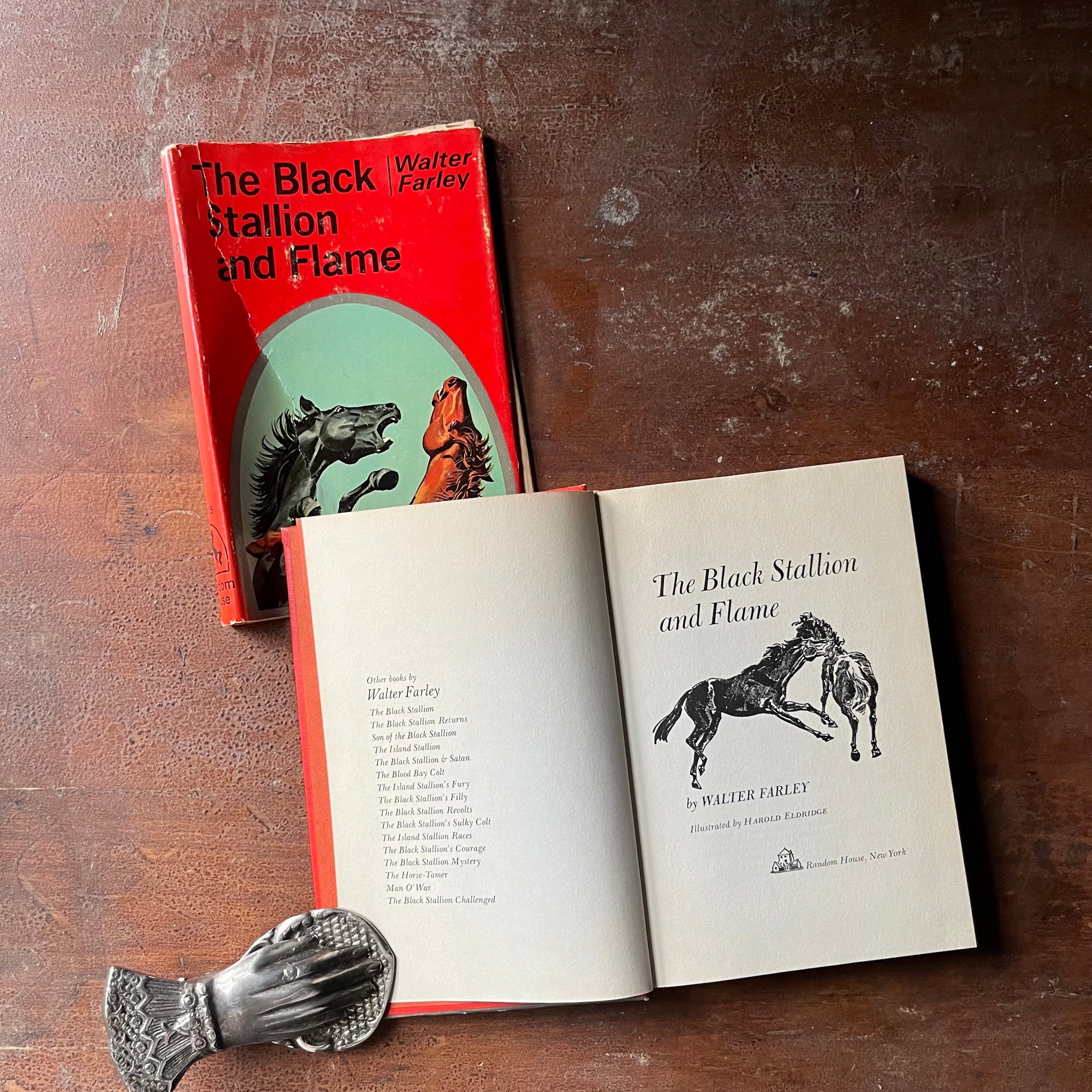 vintage children's chapter book, vintage horse book, The Black Stallion Series - The Black Stallion & Flame #15 written by Walter Farley with illustrations by Harold Eldridge - view of the title page