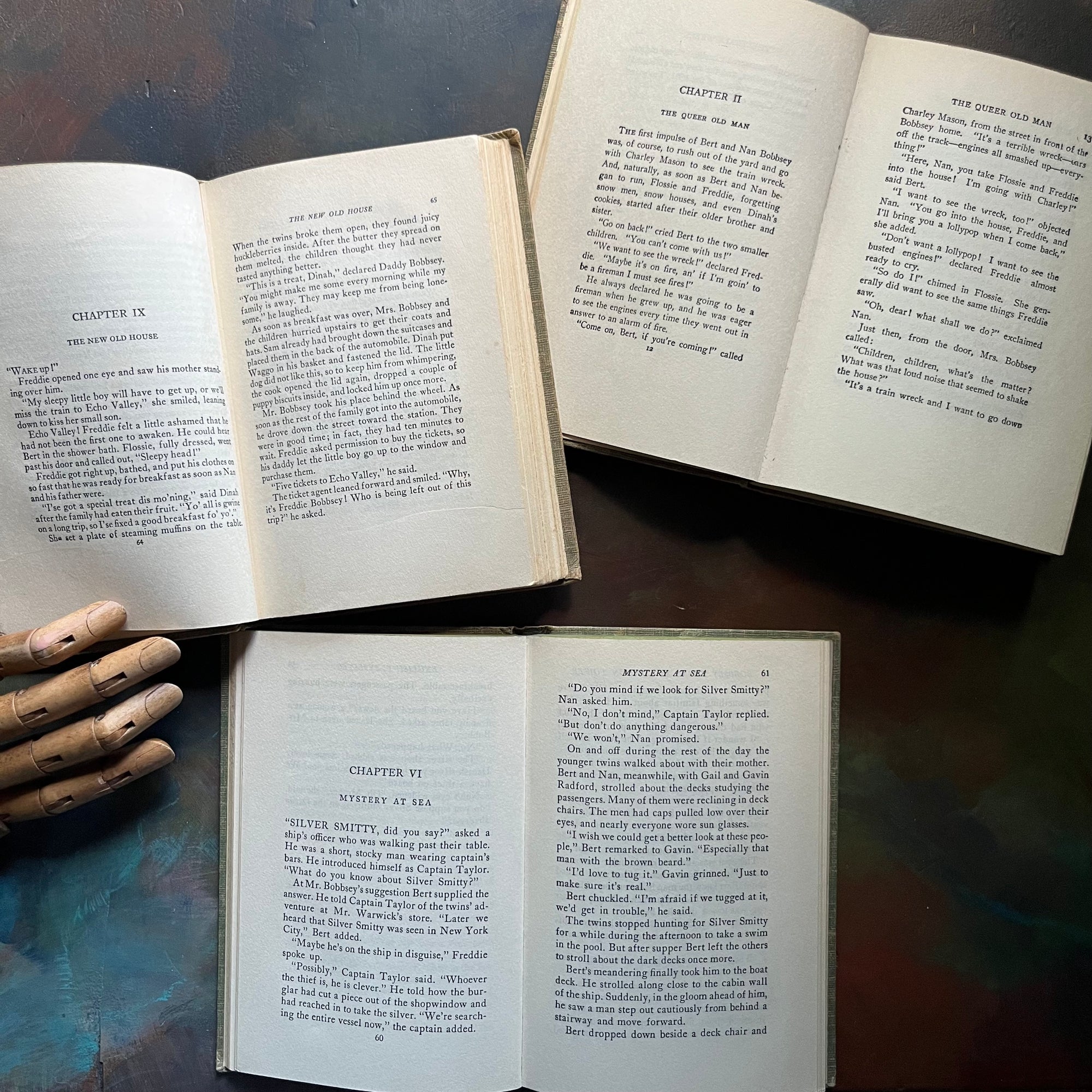 The Bobbsey Twins Book Set-In Echo Valley, In The Great West, and At London Tower-written by Laura Lee Hope-vintage children's chapter books-view of the inside content