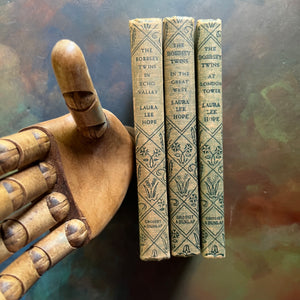 The Bobbsey Twins Book Set-In Echo Valley, In The Great West, and At London Tower-written by Laura Lee Hope-vintage children's chapter books-view of the spines