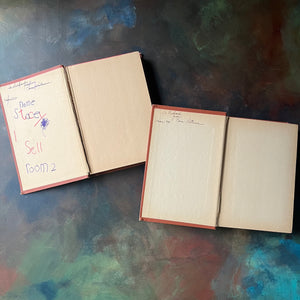 The Bobbsey Twins Two Book Set by Laura Lee Hope-Goldsmith Publishing Co.-vintage children's mystery books-view of the inside covers - note the writing in both as well as the broken hinges