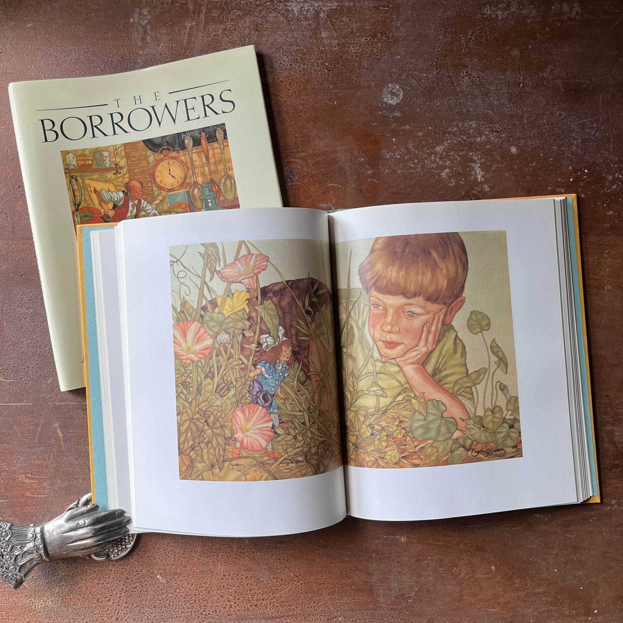 vintage children's chapter book, classic children's story, modern children's book edition - The Borrower's written by Mary Norton with illustrations by Michael Hague - view of the full-page, full color illustrations