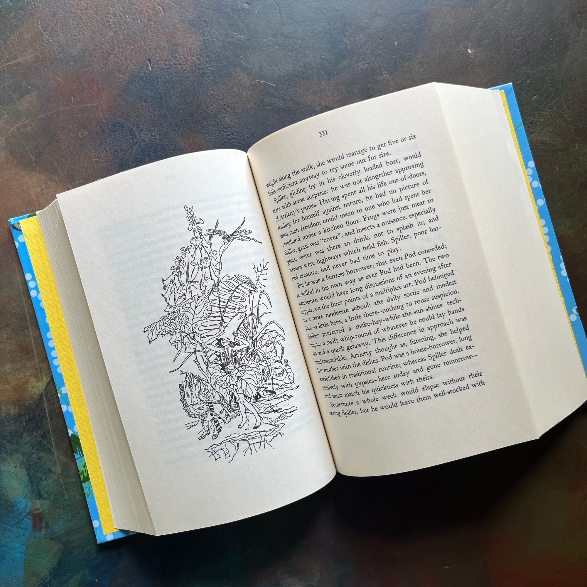 The Borrowers Collection written by Mary Norton with illustrations by Beth & Joe Krush-five complete books-anthology-vintage children's books-view of the sample of a black and white illustration in the book