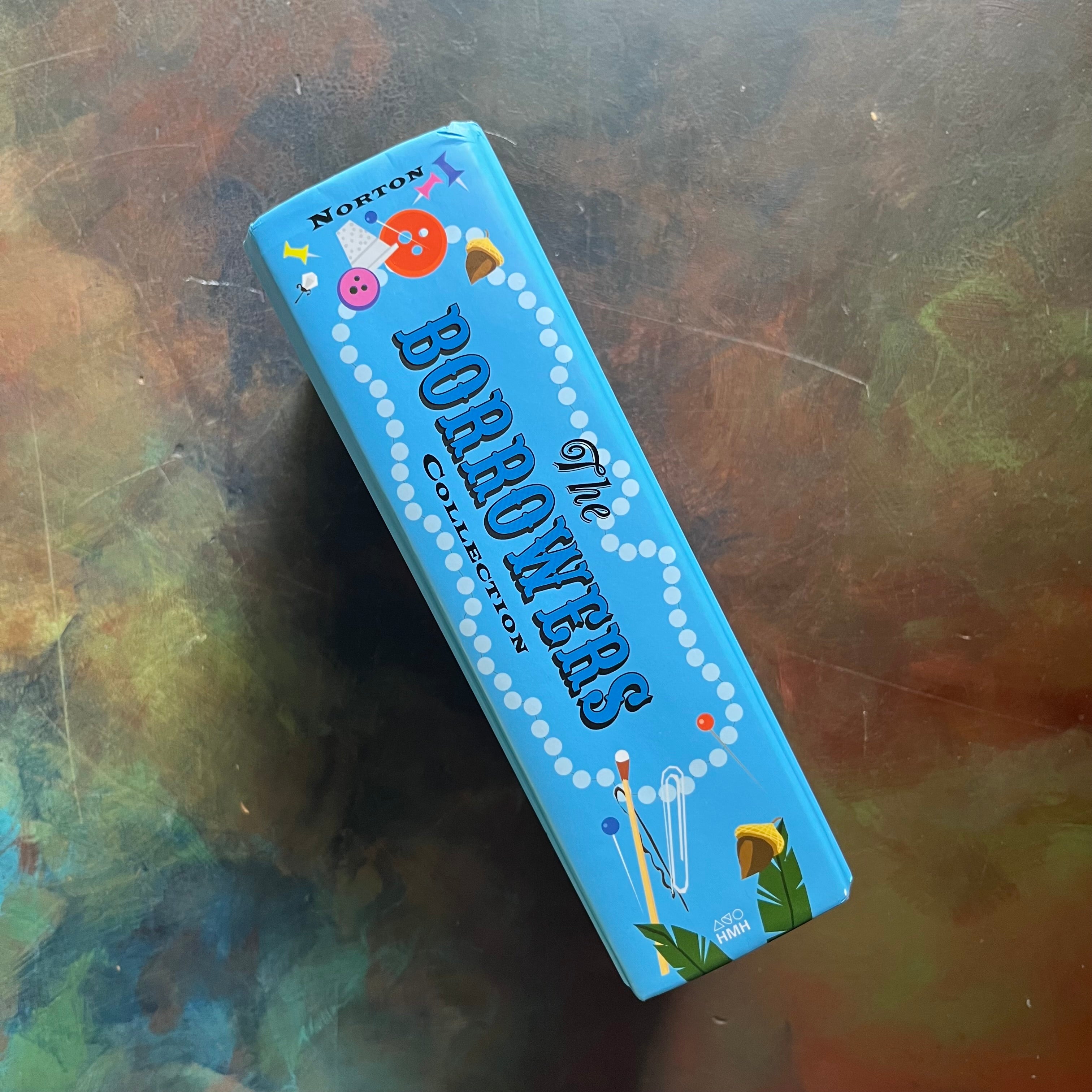 The Borrowers Collection written by Mary Norton with illustrations by Beth & Joe Krush-five complete books-anthology-vintage children's books-view of the spine