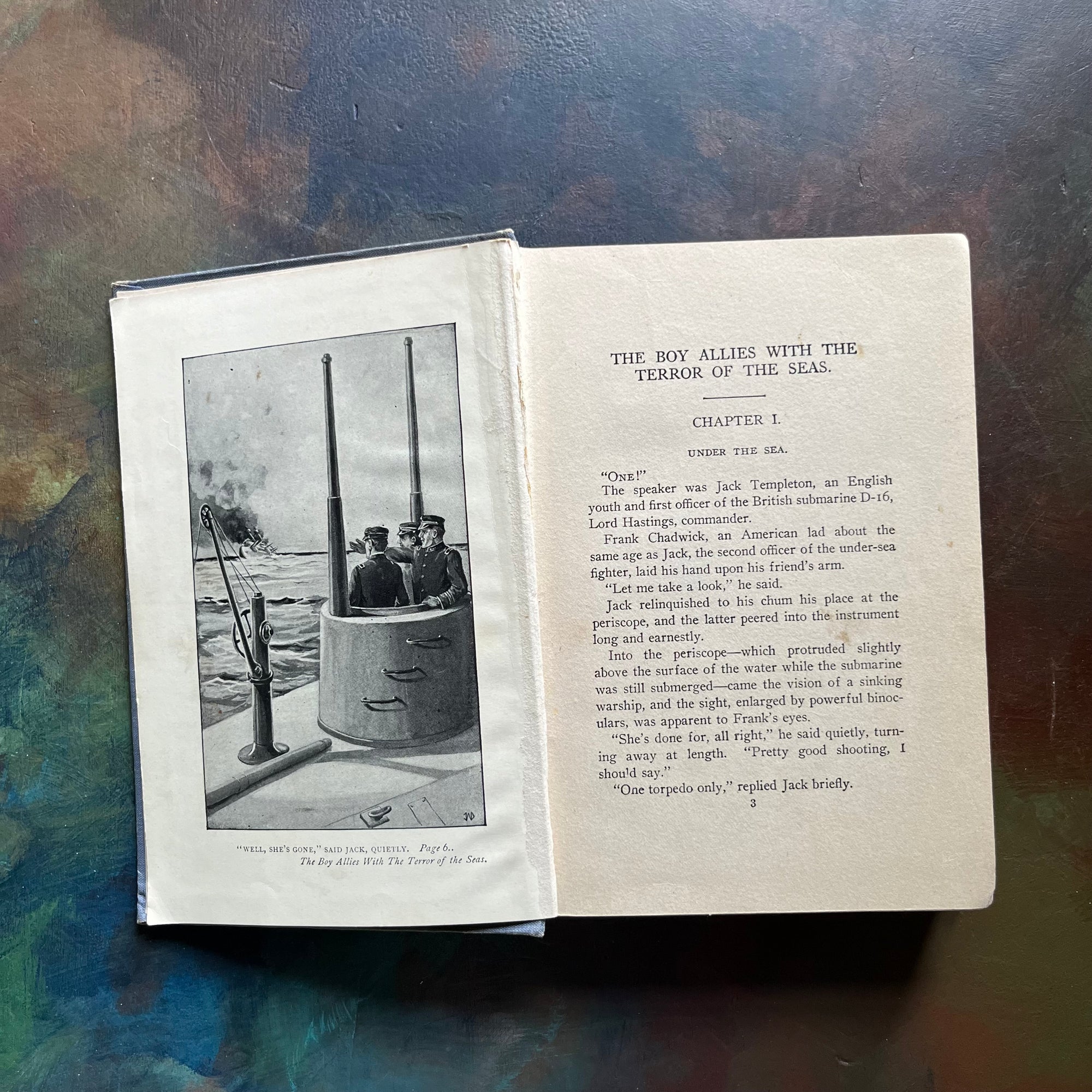 vintage children’s chapter book, adventure series book for boys, The Boy Allies Series – The Boy Allies with the Terror of the Seas by Ensign Robert L. Drake - view of the frontispiece
