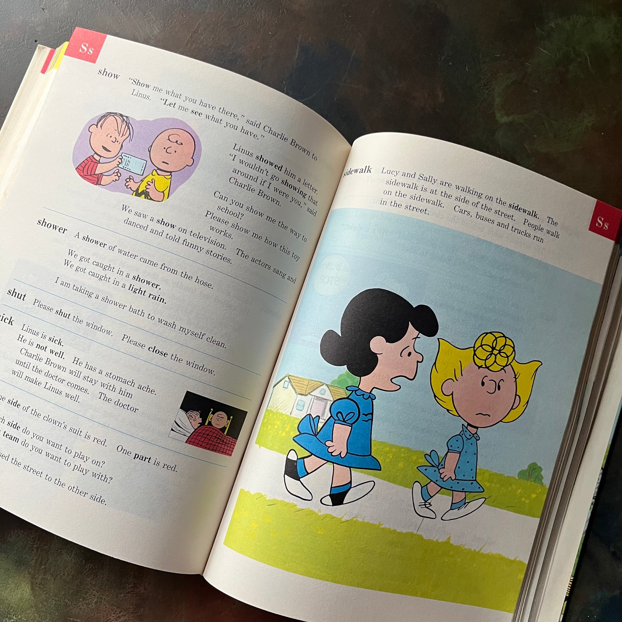 The Charlie Brown Dictionary by Charles M. Schulz-vintage children's beginner dictionary-Charlie Brown & the Peanuts Gang-view of the illustrations