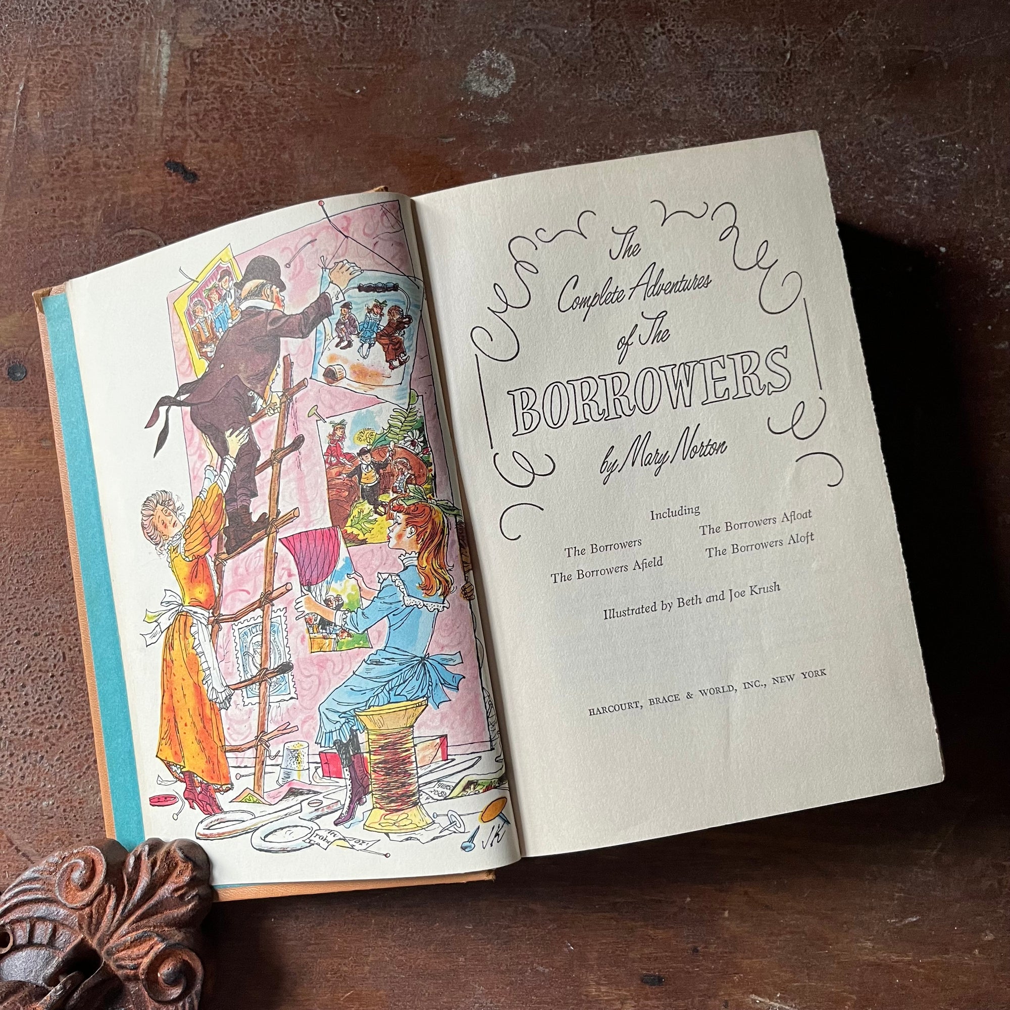 vintage children's chapter book, complete book set - The Complete Adventures of the Borrowers written by Mary Norton with illustrations by Beth & Joe Krush- view of the title page