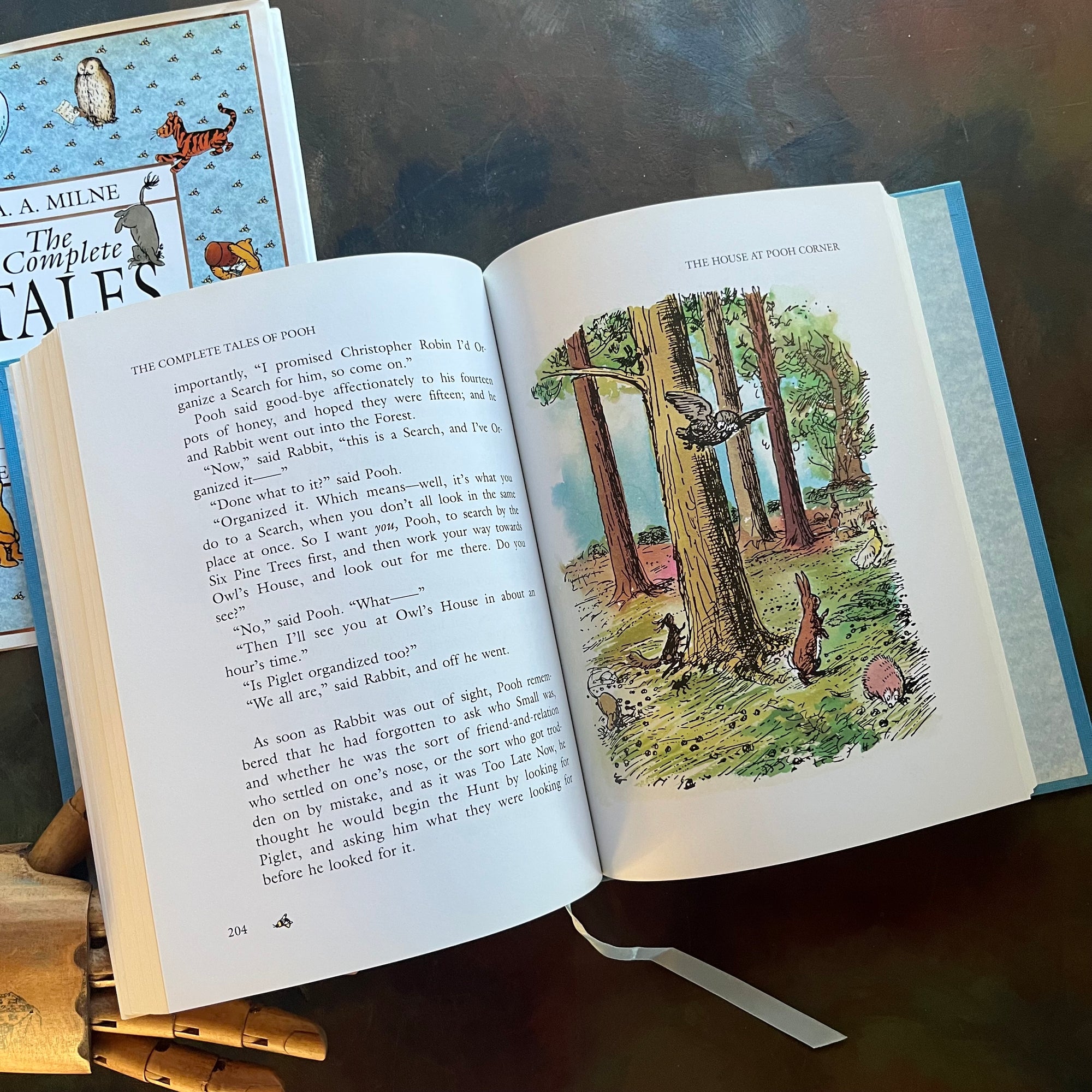 The Complete Tales of Winnie the Pooh and The House at Pooh Corner-A.A. Milne-E. H. Shepard-vintage children's classics-read aloud revival books-view of the full page color illustration of a few of the animals in the hundred acre wood