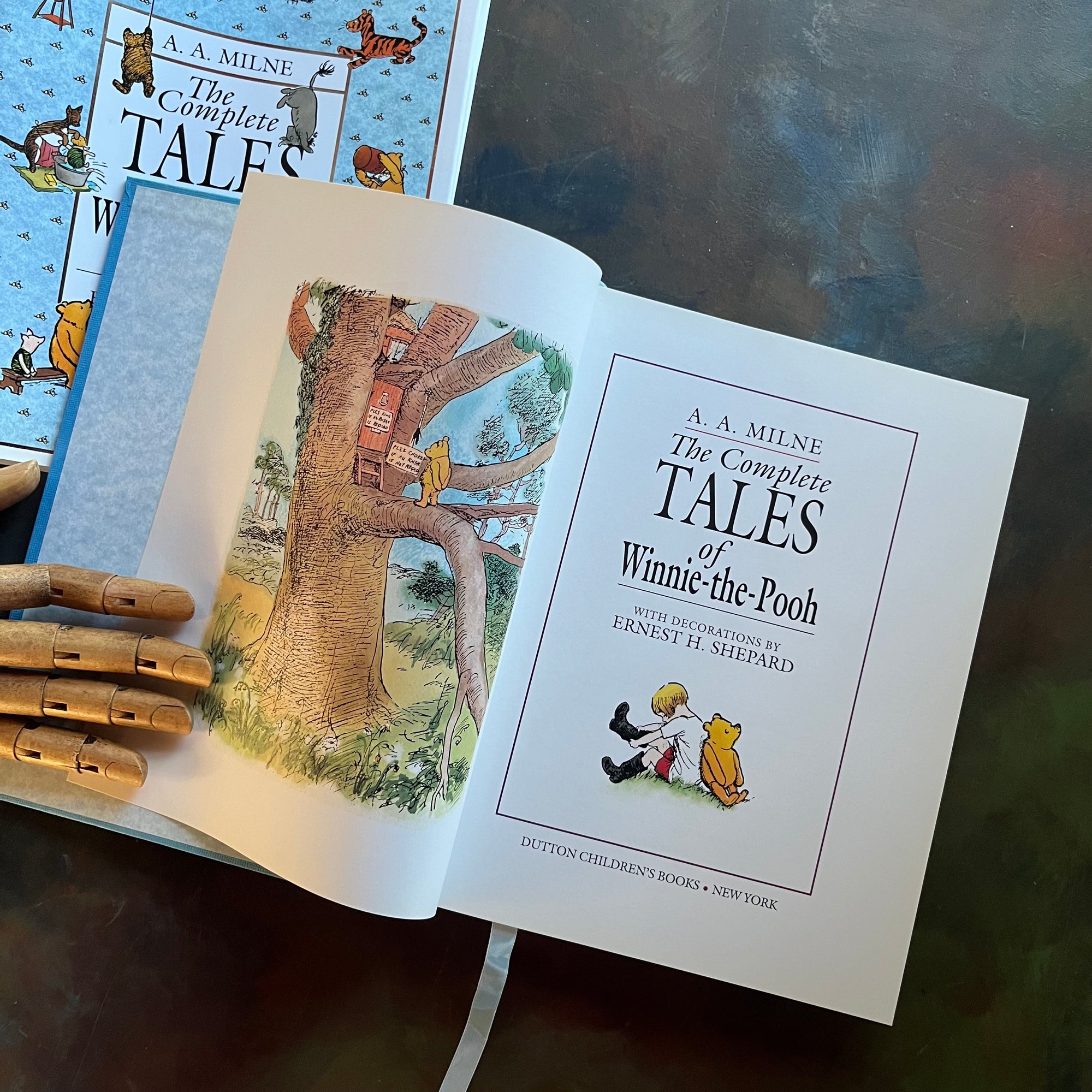 The Complete Tales of Winnie the Pooh and The House at Pooh Corner-A.A. Milne-E. H. Shepard-vintage children's classics-read aloud revival books-view of the title page & frontispiece in full color
