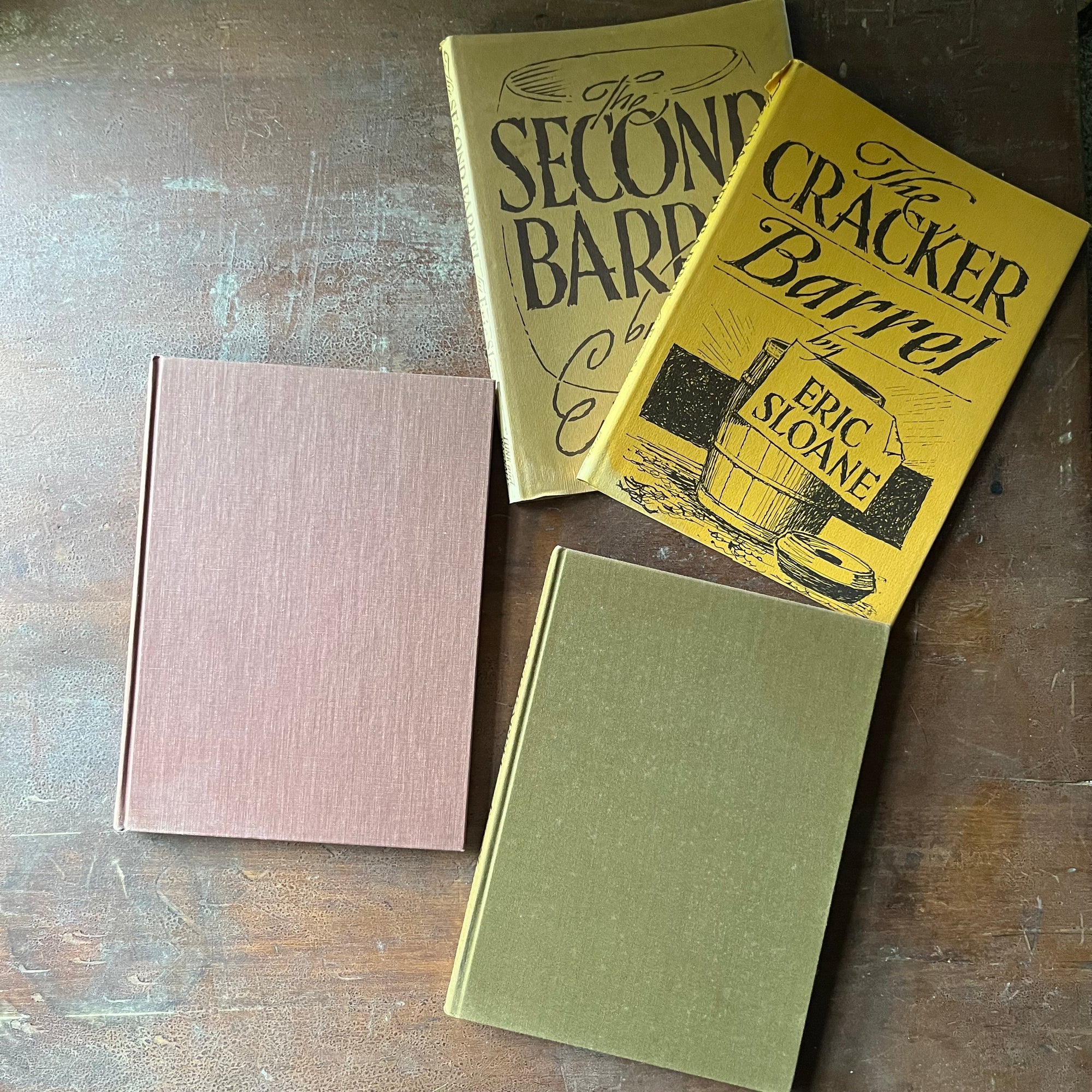 vintage American history Books, American Illustrator, Iconic American History - The Cracker Barrel and The Second Barrel written & Illustrated by Eric Sloane - view of the front covers