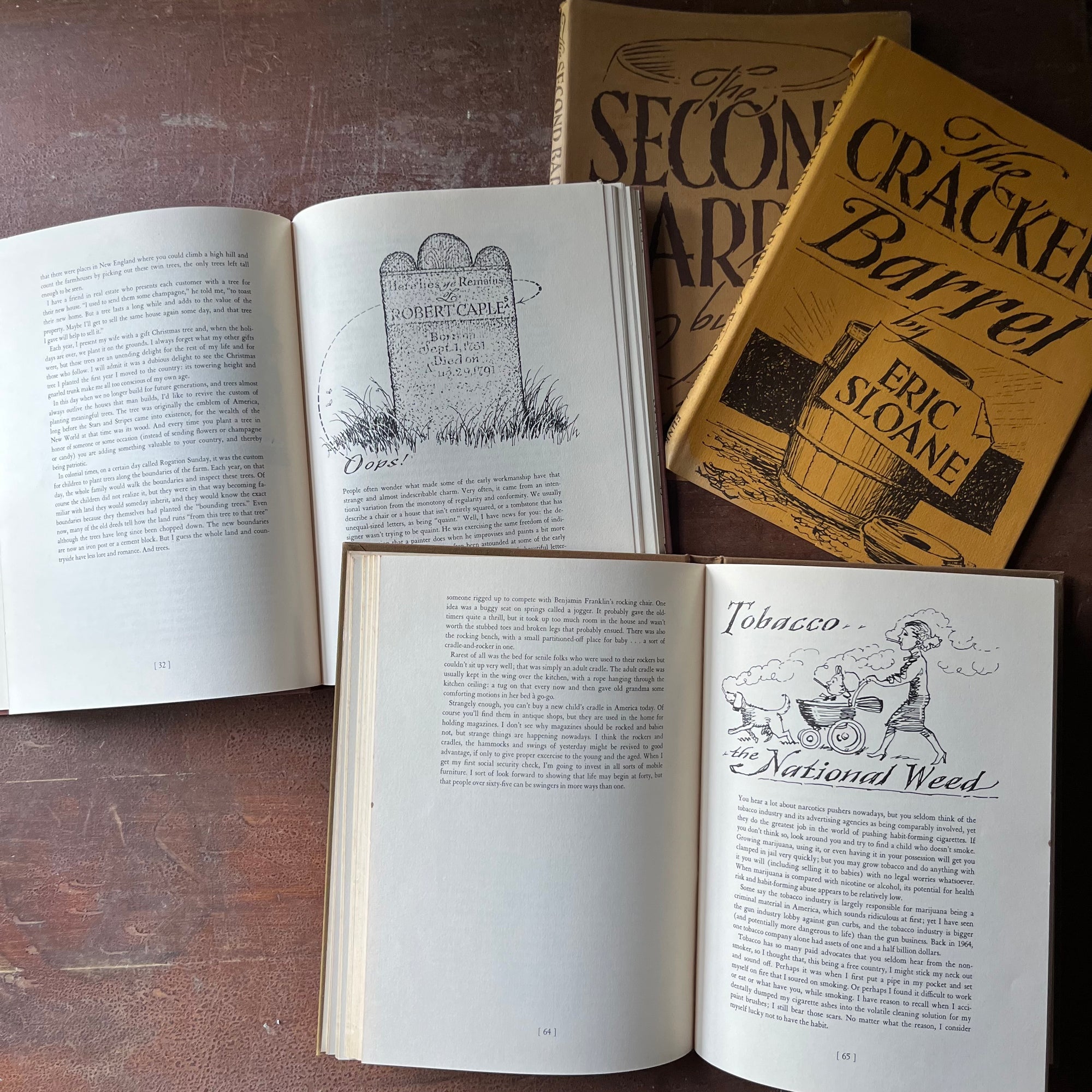 vintage American history Books, American Illustrator, Iconic American History - The Cracker Barrel and The Second Barrel written & Illustrated by Eric Sloane - view of the illustrations of Eric Sloane