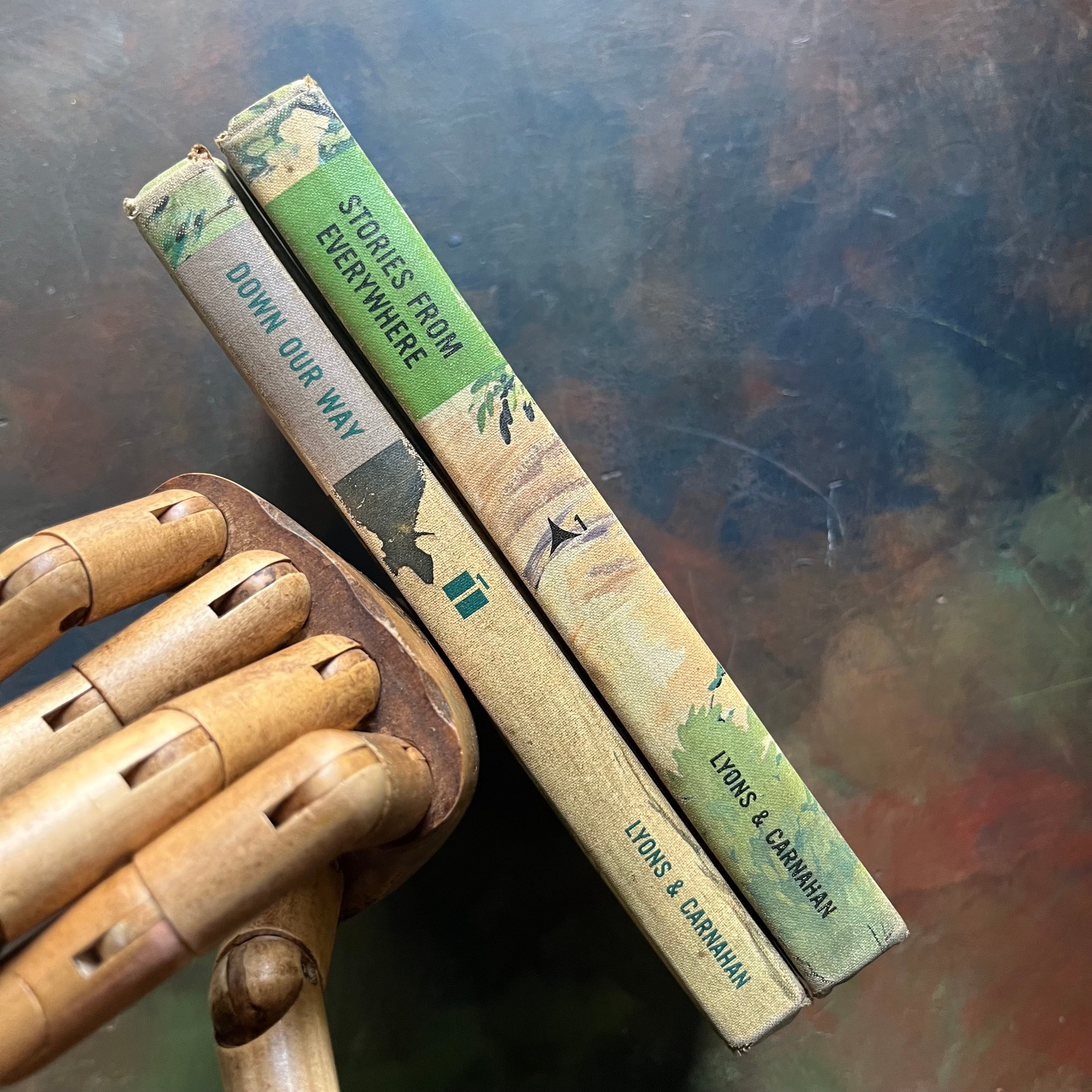 The Developmental Reading Series Book Set published by Lyons and Carnahan-Down Our Way-Stories from Everywhere-vintage school readers - view of the spines