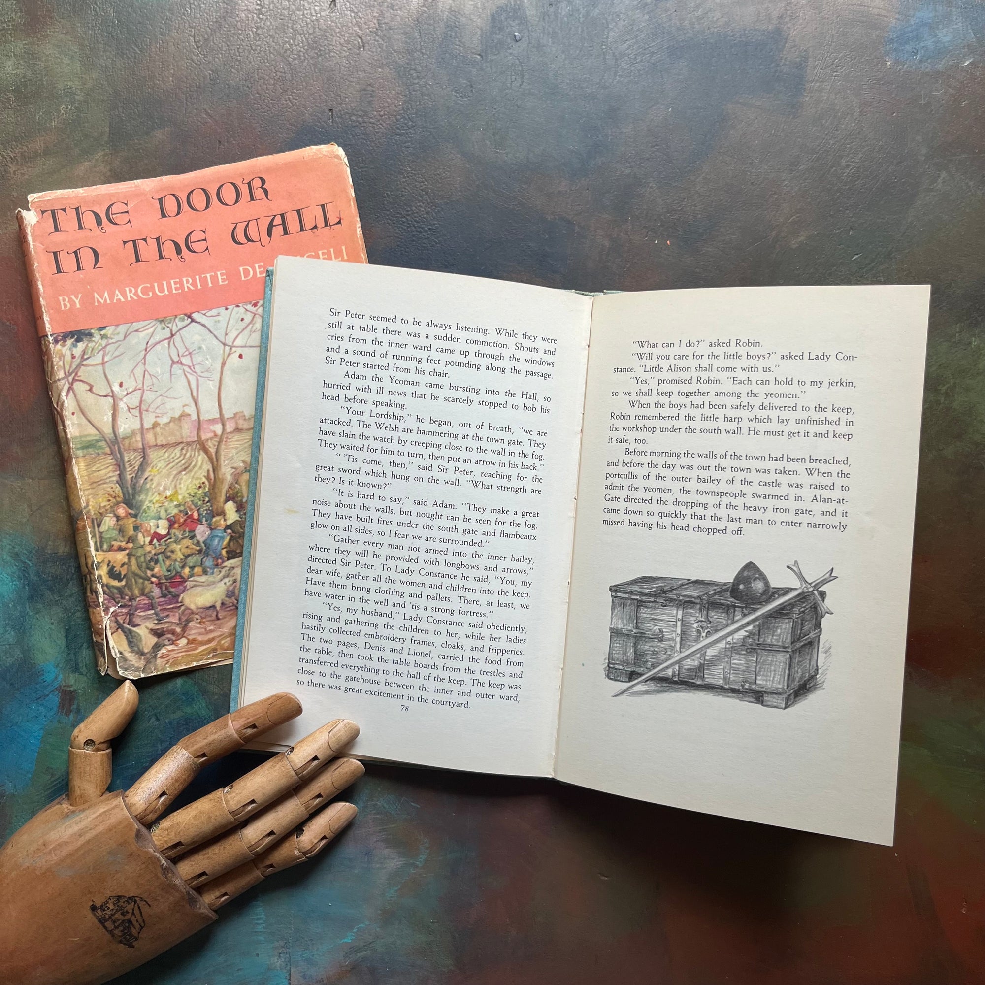 The Door in the Wall Written by Marguerite de Angeli-1950 Newbery Award Winning Book-vintage children's chapter book-view of the illustrations
