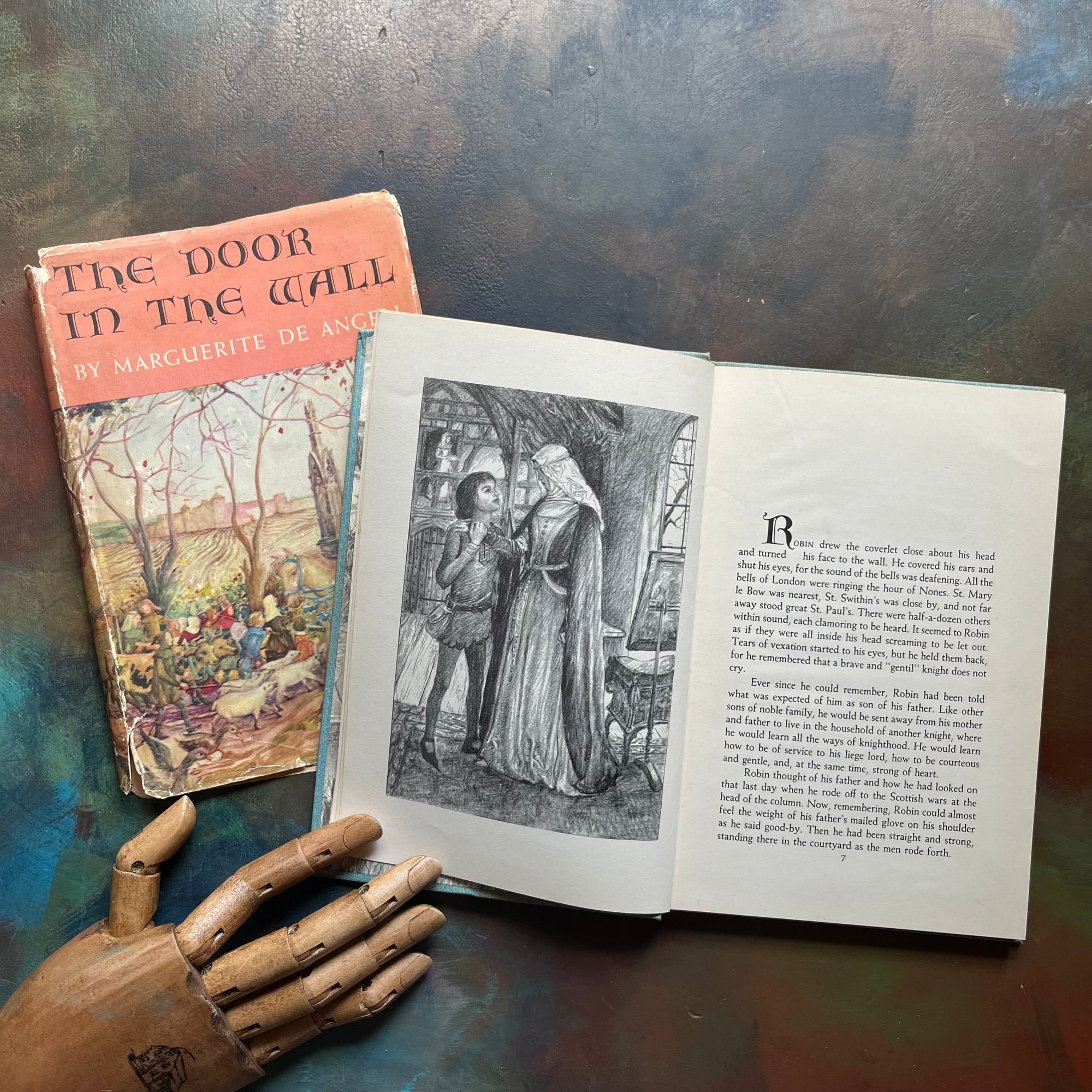 The Door in the Wall Written by Marguerite de Angeli-1950 Newbery Award Winning Book-vintage children's chapter book-view of the full-page, black & white illustrations