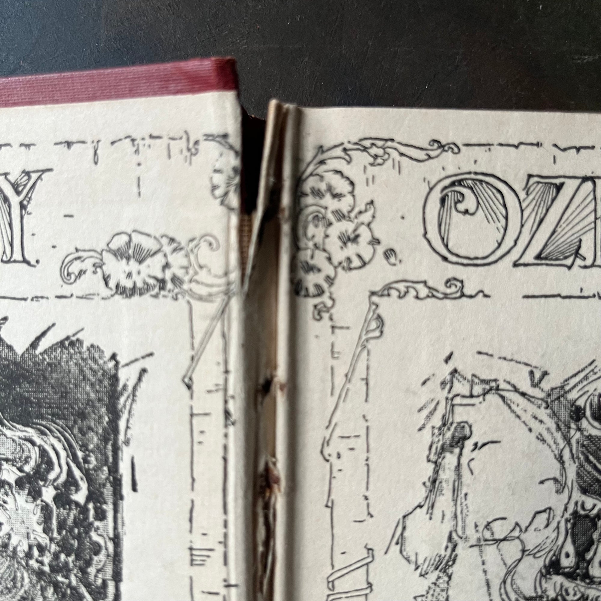 The Emerald City of Oz-L. Frank Baum-Wizard of Oz Book Series-vintage children's chapter book-vintage children's fiction-view of the condition of the inside cover at the spine