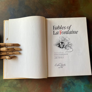 The Fables of La Fontaine originally written by Jean de La Fontaine & translated by Lisa Commager- illustrations by Jiri Trnka-vintage French fables-animals in children's literature-vintage living book-children's fables teaching morals & life lessons-view of the title page