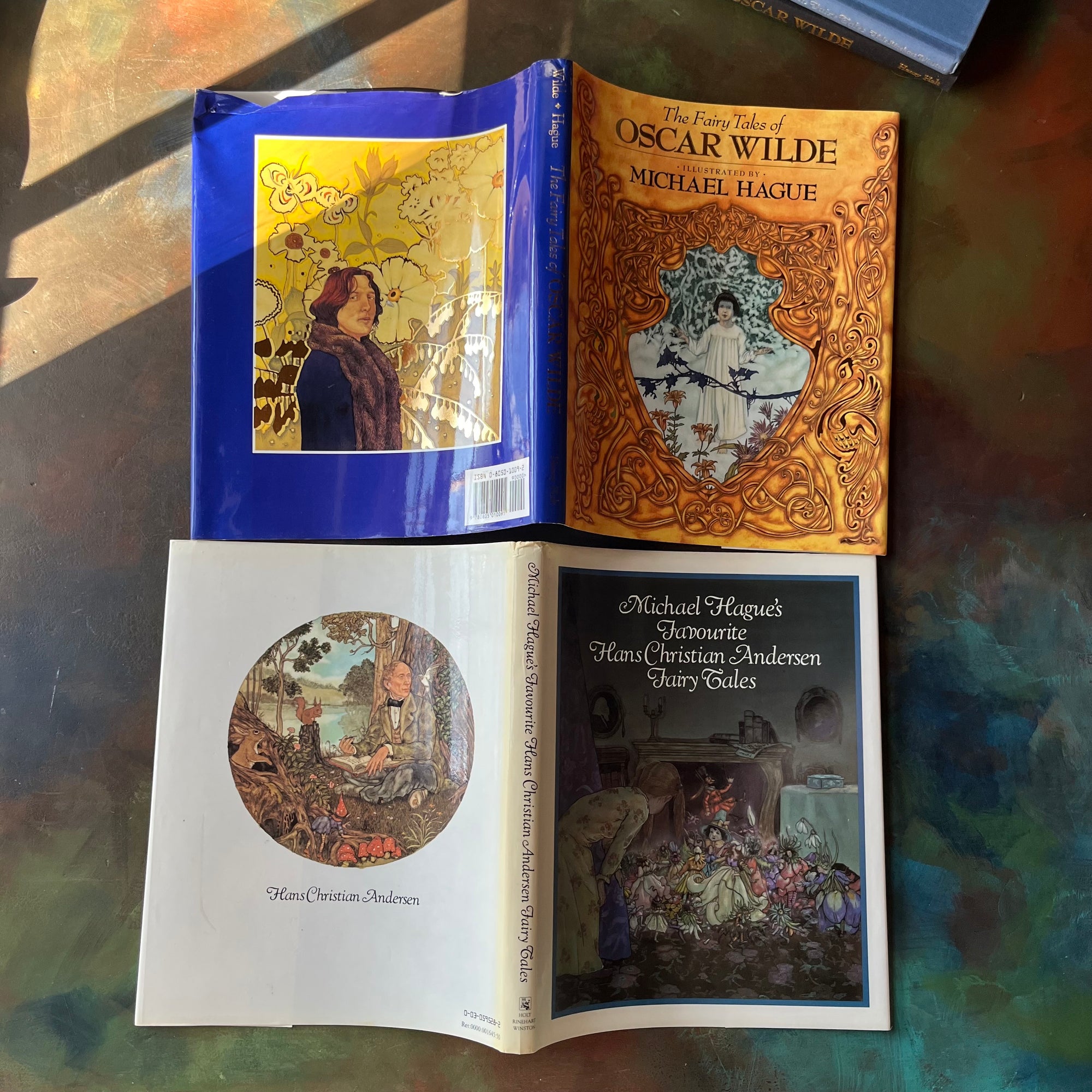 The Fairy Tales of Oscar Wilde & Michael Hague's Favourite Hans Christian Andersen Fairy Tales-Michael Hague illustrations-vintage children's books-view of the outside of the dust jacket's