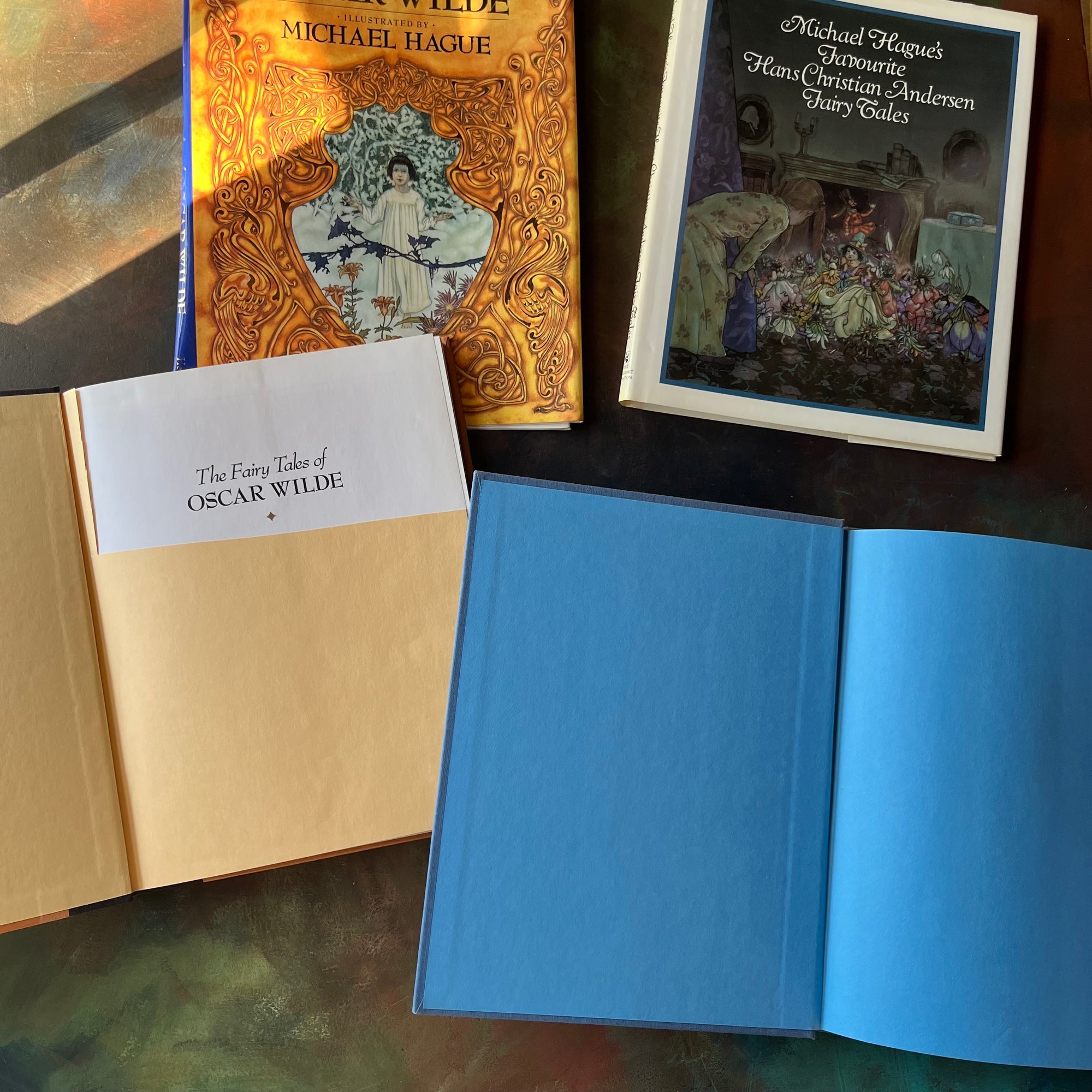 The Fairy Tales of Oscar Wilde & Michael Hague's Favourite Hans Christian Andersen Fairy Tales-Michael Hague illustrations-vintage children's books-view of the inside covers