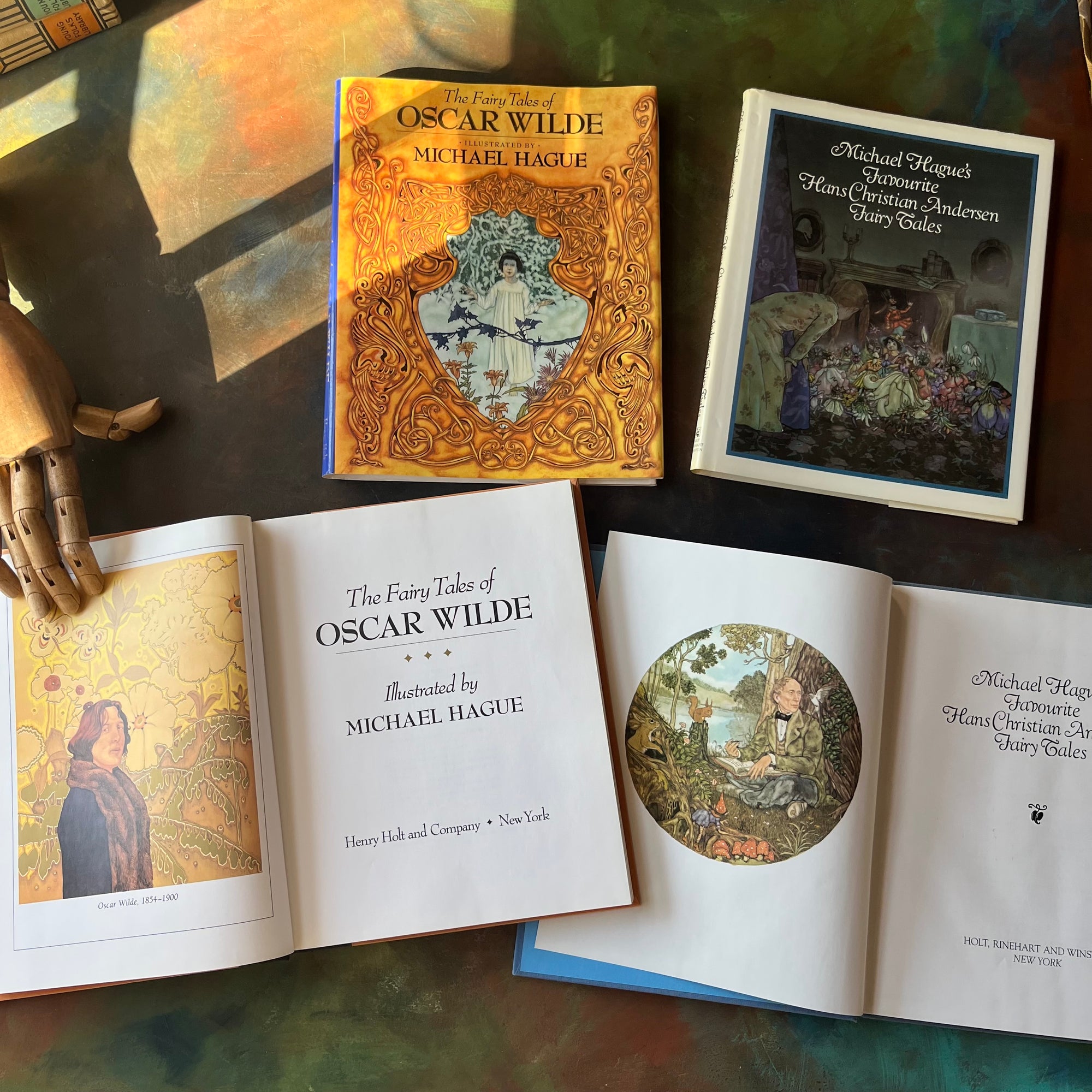 The Fairy Tales of Oscar Wilde & Michael Hague's Favourite Hans Christian Andersen Fairy Tales-Michael Hague illustrations-vintage children's books-view of the title pages with frontispieces