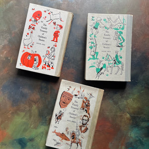 The Family Treasury of Children’s Stories-3 Volume Set-Junior Deluxe Editions-vintage children's stories-edited by Pauline Rush Evans with illustrations by Donald Sibley-back covers