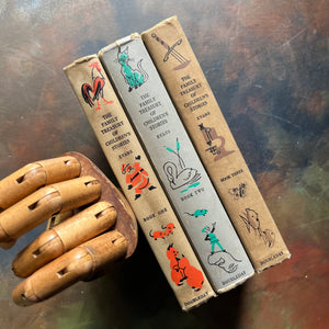 The Family Treasury of Children’s Stories-3 Volume Set-Junior Deluxe Editions-vintage children's stories-edited by Pauline Rush Evans with illustrations by Donald Sibley-view of the spines
