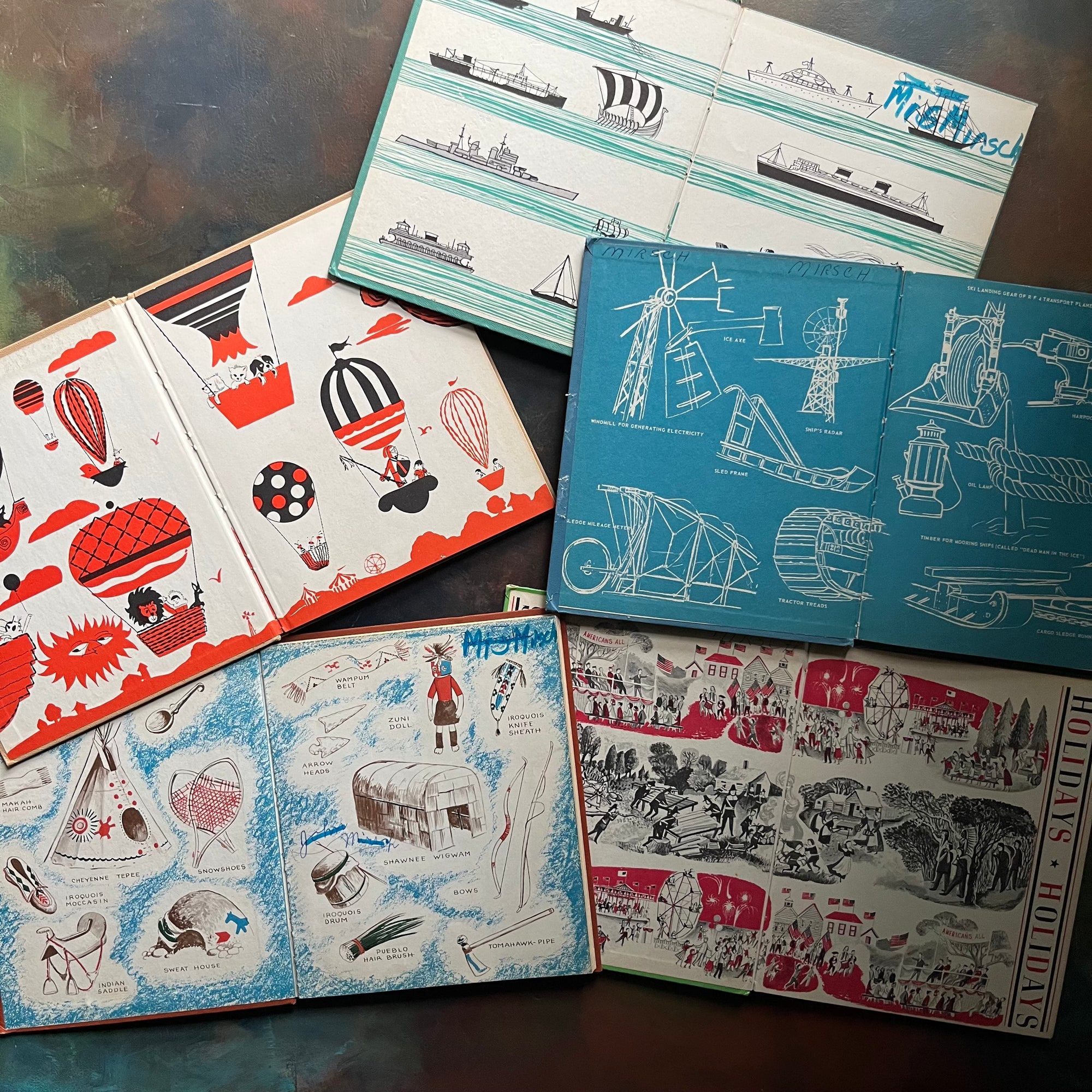 The First Book of Series Book Set of 5-Indians-Suprising Facts-Holidays-Antarctic-Ships-vintage children's books for sale-view of the inside covers