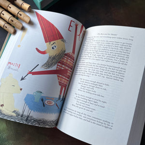 The Folio Christmas Book by The Folio Society of London-A Collection of Seasonal Stories and Poems-classic Christmas Stories & Poems-view of one of the full-color, full-page illustrations within the book - this one of an elf painting a bear