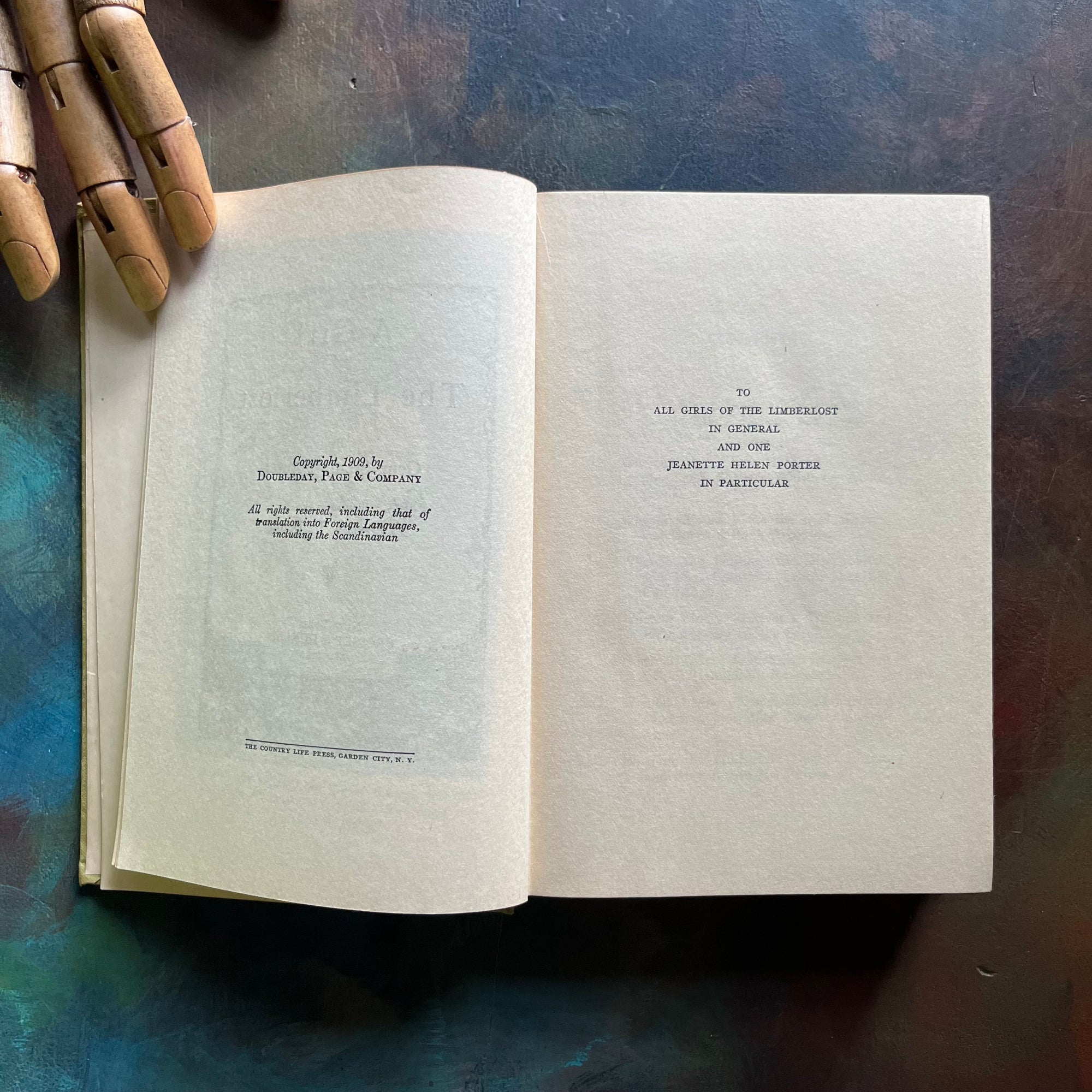The Girl of the Limberlost-Gene Stratton-Porter-vintage novel-Limberlost of Indiana-view of the copyright & dedication pages