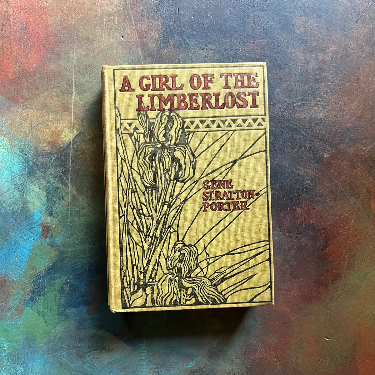 The Girl of the Limberlost-Gene Stratton-Porter-vintage novel-Limberlost of Indiana-view of the embossed front cover with lilies shown